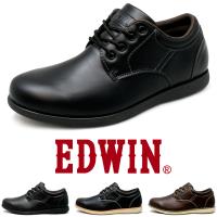 靴 メンズ カジュアルシューズ 防水 ビジネススニーカー 革靴 3E 幅広 軽量 PUレザー 外羽根 オックスフォード プレーントゥ EDM456 EDWIN 正規販売店