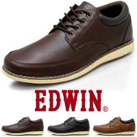 靴 メンズ カジュアルシューズ 防水 ビジネススニーカー 革靴 3E 幅広 軽量 PUレザー 外羽根 オックスフォード Uチップ EDM459 EDWIN 正規販売店