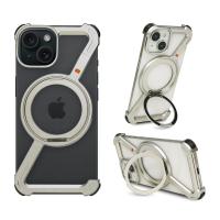 【Hacray公式】[iPhone 16 / 16 Pro / 16 Pro Max 用] 360 RingStand アルミ・シルバー（リングスタンド）ケース for iPhone 16/15シリーズ | Mycase Shop Yahoo!店