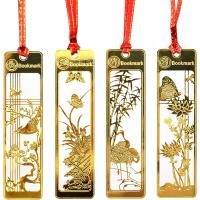 四君子 しおり 4枚セット （蘭、竹、菊、梅） ブックマーク 金属 紐 伝統 古風 唐 中国 ステンレス 金 ゴールド 栞 おしゃれ かわいい