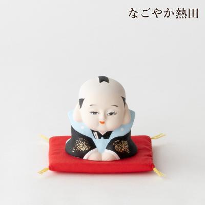 骨董品 お多福陶人形座布団付 わっはっはお多福さん 座布団（中）付き O-252 陶製 /Otafuku/太福