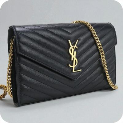 チェーンショルダー　ウォレット　箱付き イブサンローラン 黒 ロゴステッチ YVES SAINT LAURENT イヴサンローラン ロゴ チェーンウォレット