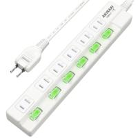 [電源タップ専門家] 延長コード 1m 電源タップ 個別スイッチ AKIRARI 6個口 雷ガード ほこりシャッター 火災予防安全 コンセントタ | ナスミル