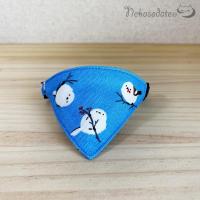【シマエナガ柄ブルー】まじめな首輪・目立つバンダナ風／選べるアジャスター 猫首輪　安全　セーフティ