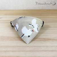 【シマエナガ柄ベージュ】まじめな首輪・目立つバンダナ風／選べるアジャスター 猫首輪　安全　セーフティ