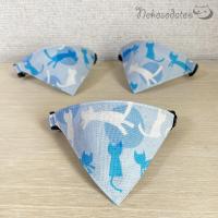 【シンボリックキャット柄ブルー】まじめな首輪・目立つバンダナ風／選べるアジャスター 猫首輪　安...