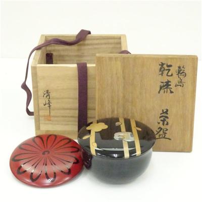 黒い木製棗 金色の花模箱付き 黒い木製棗 金色の花模様 専用箱付き 茶道具 棗（なつめ） 中棗