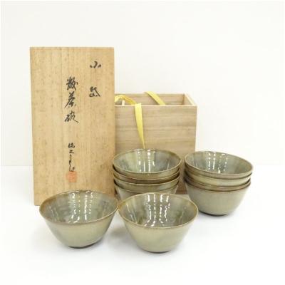H89 送料無料 数茶碗10客 天目型菊桐文 抹茶碗 茶道具 茶室