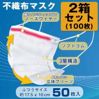 最大P+16% 【2個セット】不織布マスク 高品質 3層構造 立体型 使い捨て 清潔 50枚 フリーサイズ 白 国内発送 プリーツ式 ますく 3層 男女兼用 即納 ホワイト | Newbag Wakamatsu バッグ 財布