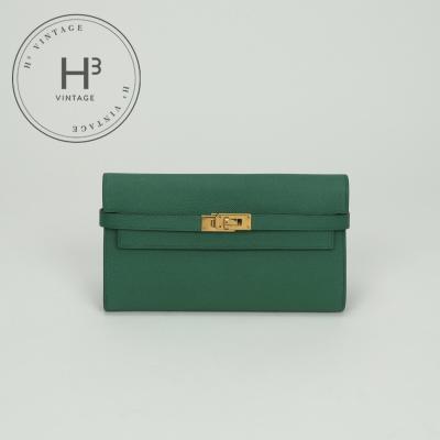【X刻印】エルメス ケリーウォレット HERMES 長財布 深緑 サイフ X刻印】エルメス ケリーウォレット HERMES 長財布 深緑 サイフ