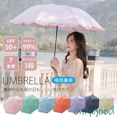 新品　Mila Schon 晴雨兼用傘　折りたたみ日傘　フリル ネイビー✖️ピンク 新品 Mila Schon 晴雨兼用傘 折りたたみ日傘 フリル ネイビー