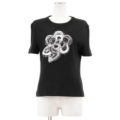 CHANEL ブラック Tシャツ COCO 5 ジャン コクトー ココマーク Tシャツ 刺繍 コットン ブラック
