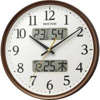 RHYTHM リズム 電波 壁掛け時計 温湿度計付き カレンダー 連続秒針 ブラウン φ350x52 ( 8FYA03SR06 ) | ORANGE TOOL TOKIWA