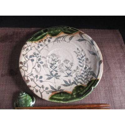 玉山釜　四方皿　陶器　美濃　織部焼　総織部　緑　茶器　食器　大皿 玉山釜 四方皿 陶器 美濃 織部焼 総織部 緑 茶器 食器 大皿 玉山釜