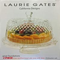 LAURiE GATES ガラス製ケーキスタンド ふた付/ドーム型 8号(24cm) 直径約27cm　サービングスタンド/ケーキ保存容器 