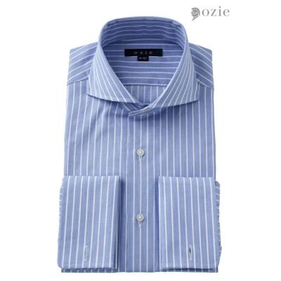 【美品】シャルべ 長袖 カフス シャツ ワイシャツ 41 XL相当 ブルー フランス製 