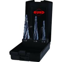 RUKO(ルコ) 加工工具 ドリル・ステップ・ホールカッター スパイラルステップドリル 3本セット ハイス ルナテックコーティング 101087PRO | パーツダイレクト店