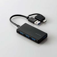 ELECOM U3H-CA4004BBK USB HUB/ USB5Gbps/ Type-C変換アダプタ付き/ コンパクト/ バスパワー/ 4ポート/ ブラック | PC&家電CaravanYU Yahoo!店