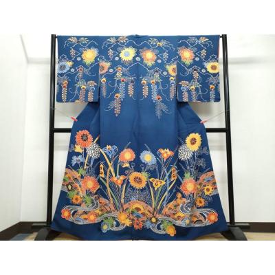 平和屋本店□最高級 城間栄順 本場琉球紅型 訪問着 花唐草文 暈し染め  