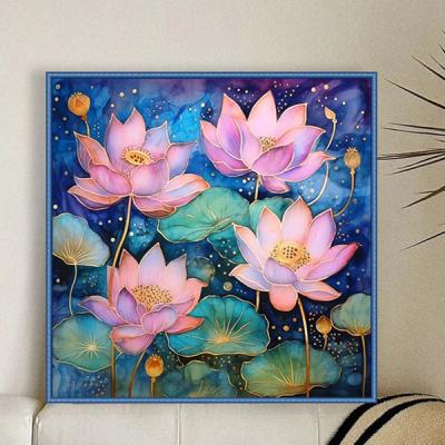 新品未使用品　刺繍絵　蓮の花　全部刺しゅう　絵画コレクション　中国　アンティーク 蓮の花 絵画（刺繍作成キット）｜刺繍道具、材料｜手芸、ハンド