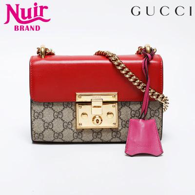 【極美品】GUCCIチェーンショルダーバッグGGスプリーム　パドロック パドロック〕スモール ショルダーバッグベージュ＆エボニー GG