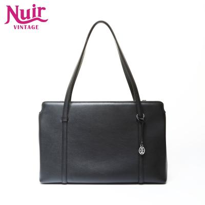 【ヴィンテージ希少品・美品】Cartier ブラック ハンドバッグ ゴールド金具 Cartier 黒のショルダーバッグ ゴールド金具