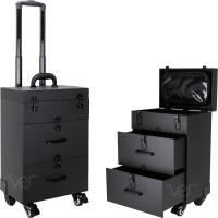 4-Wheels Black Faux Leather Nail Artist Pro Rolling Case with 2 Drawers, Fo | Pink Carat