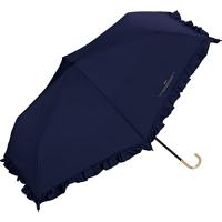 Wpc. 雨傘 フェミニンフリル ミニ ネイビー 折りたたみ傘 50cm レディース 晴雨兼用 大人可愛い クラシカル ゴールドハンドル おしゃ | plusa