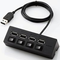 ELECOM U2H-TZS428BBK USB2.0ハブ/ 機能主義/ 個別スイッチ付/ バスパワー/ 4ポート/ 100cm/ ブラック | PLUS YU