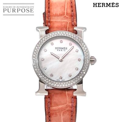 エルメス HERMES HH3.530 Hウォッチ ダイヤベゼル 自動巻き レディース  