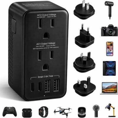 220Vから100V 変圧器 変換プラグ Cタイプ 海外旅行用 変換 2 個AC差込