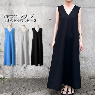 ワンピース レディース 夏 ロング マキシ ノースリーブ Vネック A
