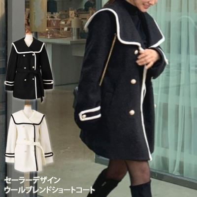 コート レディース 秋 冬 ショート 厚手 ウール混 アウター 暖かい