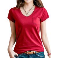BT28 Tシャツ 半袖 Vネック 胸ポケット カットソー トップス レディース オシャレ(レッド,  M) | REAPRI