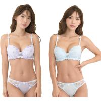 レディース ブラ ブラジャー ショーツ 下着 上 セット 女性 カップ 取り外し(ブルー＆パープル,  D75) | REAPRI