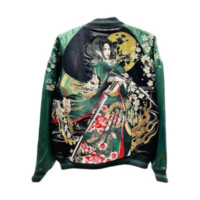​【豪華刺繍】抜刀娘 L リバーシブル スカジャン レーヨン100% 抜刀娘 凛＆穂乃花見参リバーシブルスカジャン 抜刀娘 211028 和柄