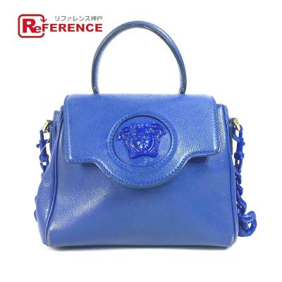 VERSACE 青 レザー ショルダーバッグ 新品未使用　ヴェルサーチェ ヴェルサーチ VERSACE レザー 太陽モチーフ 型押しレザー