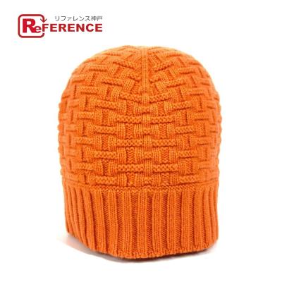 ❤お得なお品❤クリーニング済み Ｈ柄ニット帽 オレンジ エルメス レディース ❤お得なお品❤クリーニング済み H柄ニット帽 オレンジ