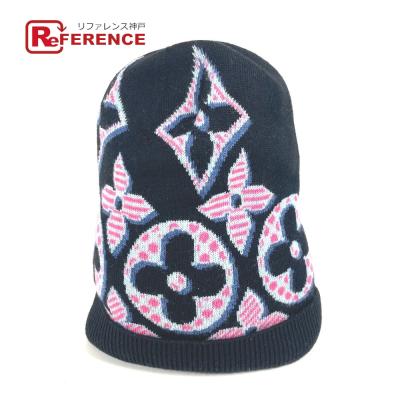 極美品★ルイヴィトン ニット帽　カシミヤ混 帽子 ロゴデザイン ピンク　グレー ヴィトン ニット帽 ハット ダミエ アクセサリー ロゴ (Louis