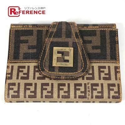 【美品】FENDI／フェンディ エフイズ 二つ折りコンパクト財布 ズッカ FENDI フェンディ 二つ折り財布 2277-31011-099 キャンバス レザー