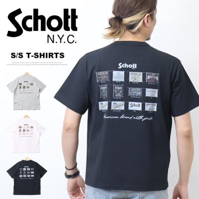 Schott N.Y.C メンズ半袖Tシャツ、カットソー(色:ブラック系 Schott N.Y.C メンズ半袖Tシャツ、カットソー(色:ブラック系