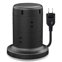 エレコム 電源タップ タワー型 延長コード [ 8個口 &amp; USB×5ポート ] 固定パーツ付 雷ガード ほこりシャッター 2m ブラック EC | リークー