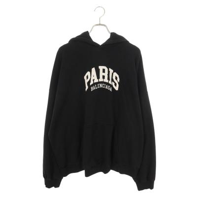【即完売モデル】バレンシアガ パーカー フードロゴ 大人気デザイン ブラック 23AW】BALENCIAGA ロゴ フーディ Paris Moon UpsideDown (BALENCIAGA