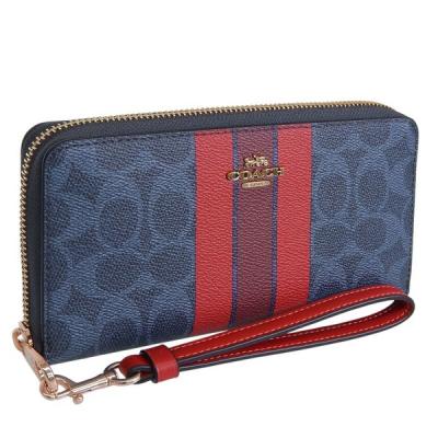 COACH 長財布 ネイビー ブラック ストライプ　新品 コーチ COACH コーチ 長財布 レディース ストラップ付き COACH Wallet