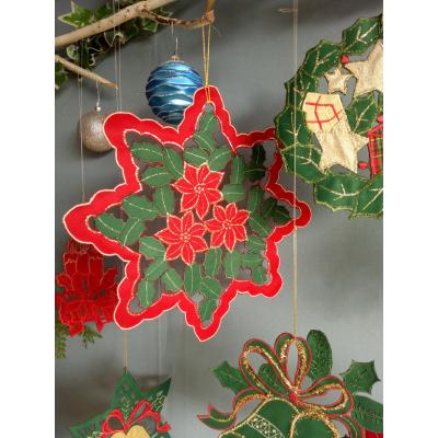 2枚セット コースター ドイリー 30cm Merry Xmas ポインセチア刺繍