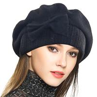 vecry Lady French Beret 100?%ウールベレー帽花柄ドレスビーニー冬帽子 カラー: ブラック 【並行輸入】 | ランシスストア