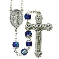 Capped Blue Dyed Glass Prayer Bead Rosary with Miraculous Medal Ce 【並行輸入】 | ランシスストア