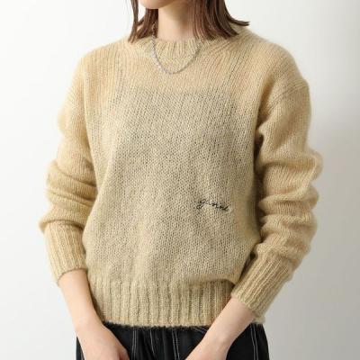 GANNI ガニー　2023　モヘヤ　アルパカ　クルーネックニット　ロゴ　ハート GANNI ガニー ニット Fine Brushed Alpaca Banana Oversized O