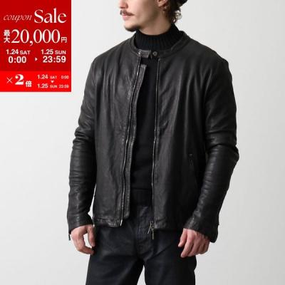 極美品✨️ジョルジオブラット　ラムレザーコート48　シルク混ロゴファスナー黒 GIORGIO BRATO ジョルジオブラット ラムレザー ミリタリー調