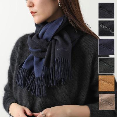 HELMES大判ネイビーとホワイトのストール HELMES大判ネイビーとホワイトのストール HERMES エルメス カシミヤ
